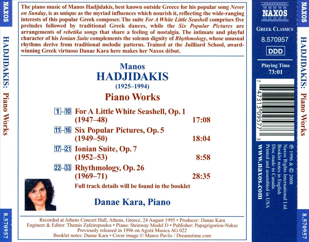 Manos Hadjidakis: For a Little White Seashell; Rhythmology; Six Popular Pictures; Ionian Suite cover art