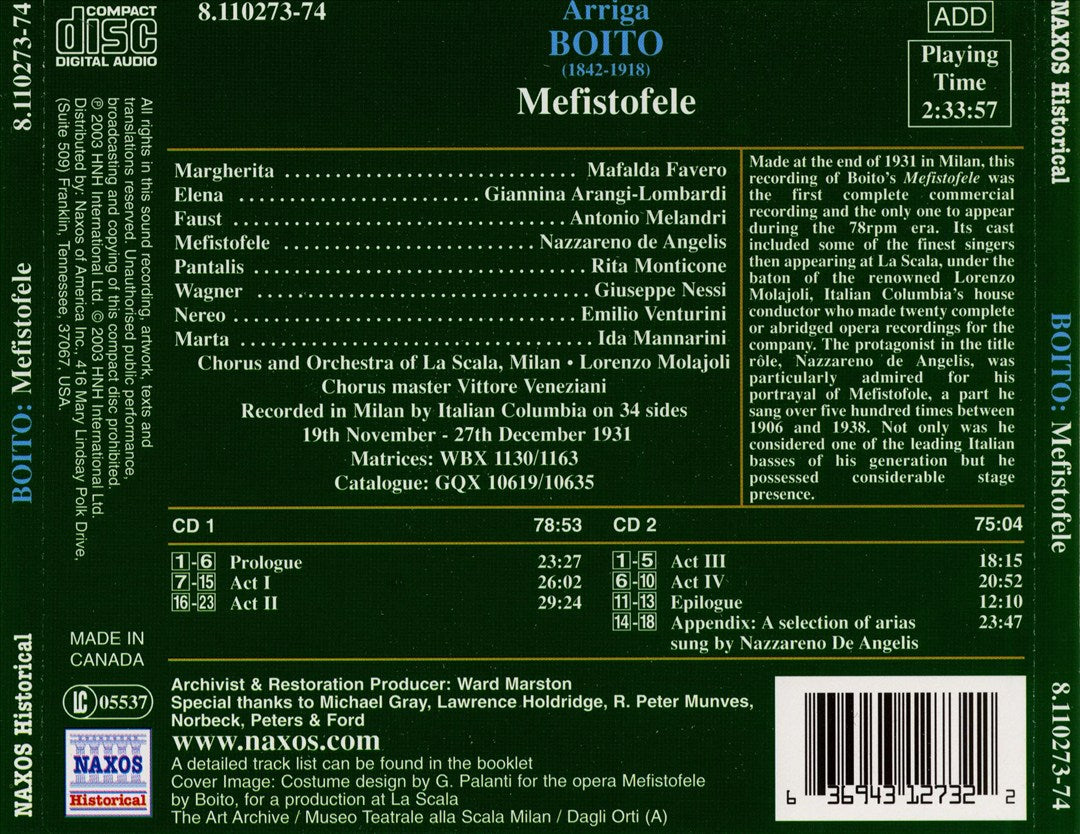 Boito: Mefistofele cover art