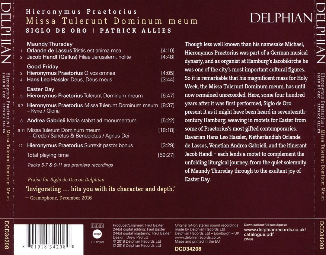 Hieronymus Praetorius: Missa Tulerunt Dominum meum cover art