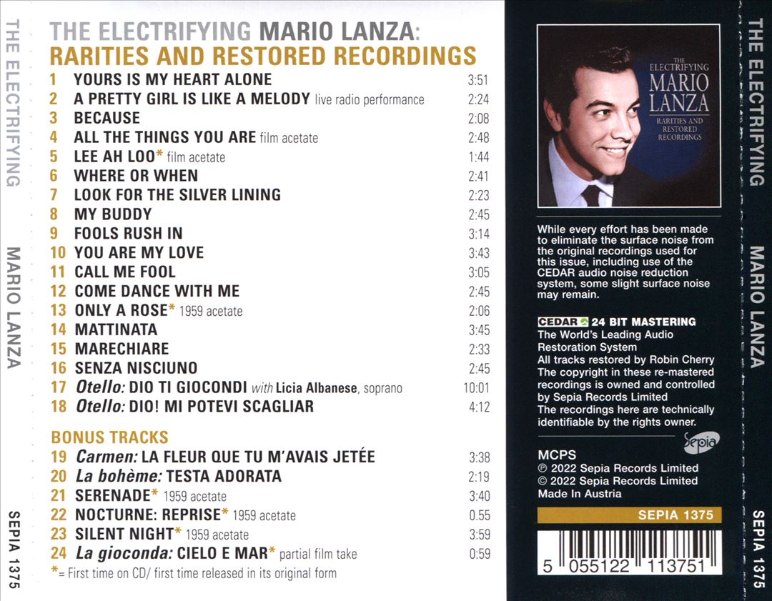 Electrifying Mario Lanza cover art