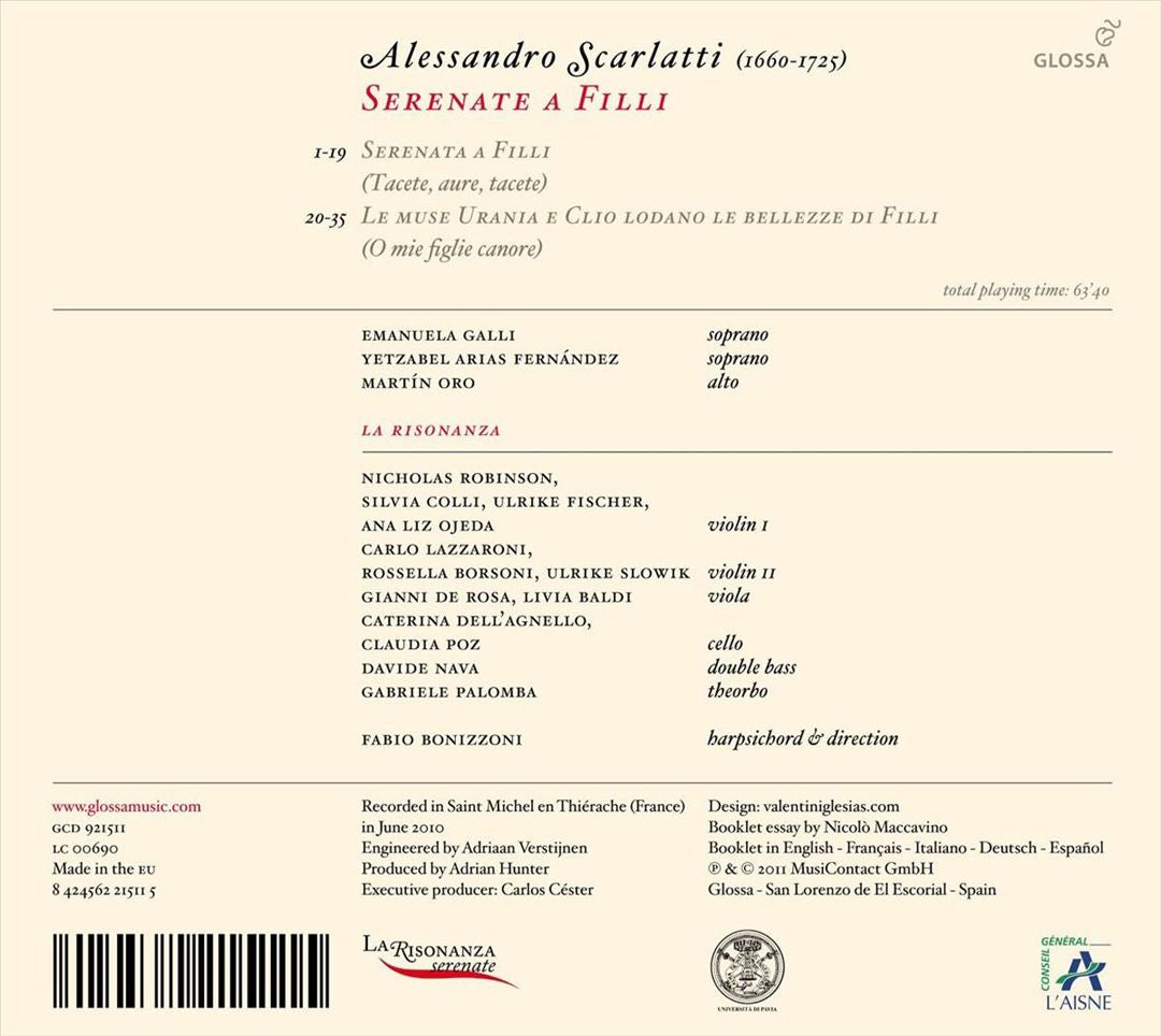 Alessandro Scarlatti: Serenate a Filli cover art