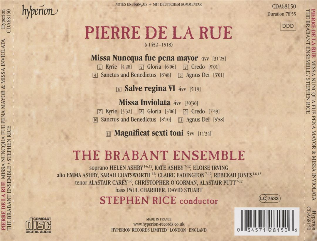 Pierre de la Rue: Missa Nuncqua fue pena mayor, Missa Inviolata cover art