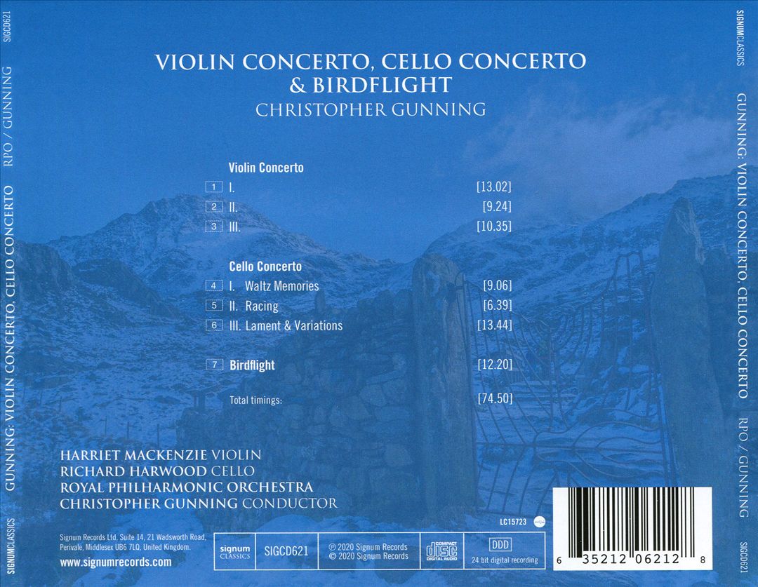 Christopher Gunning: Violin Concerto; Cello Concerto; Birdflight cover art