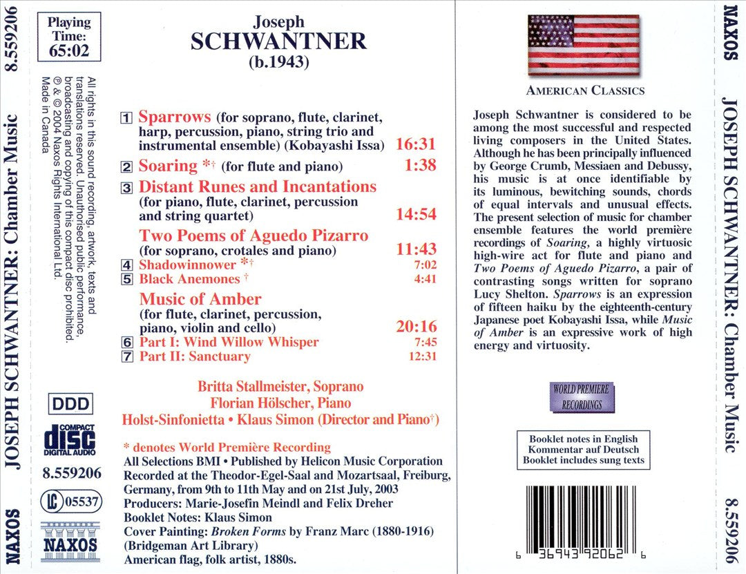 Joseph Schwantner: Sparrows; Music of Amber; Distant Runes and Incanations; Two Poems; Soaring cover art