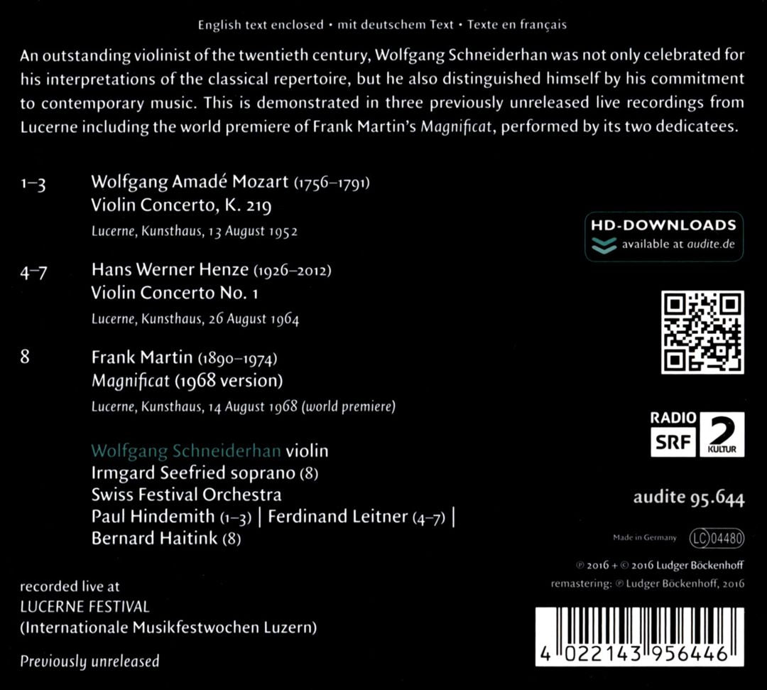 Mozart: Violin Concerto, K.219; Henze: Violin Concerto No. 1; Martin: Magnificat cover art