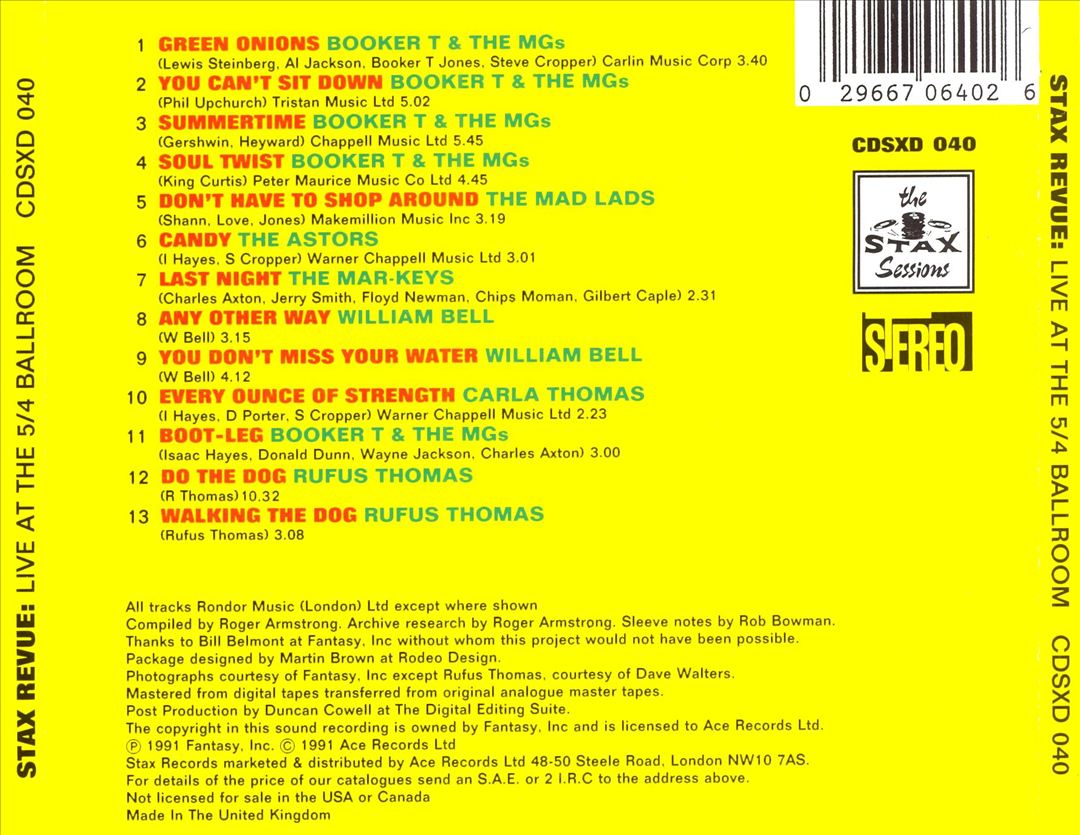 Stax Revue Live at the 5/4 Ballroom cover art