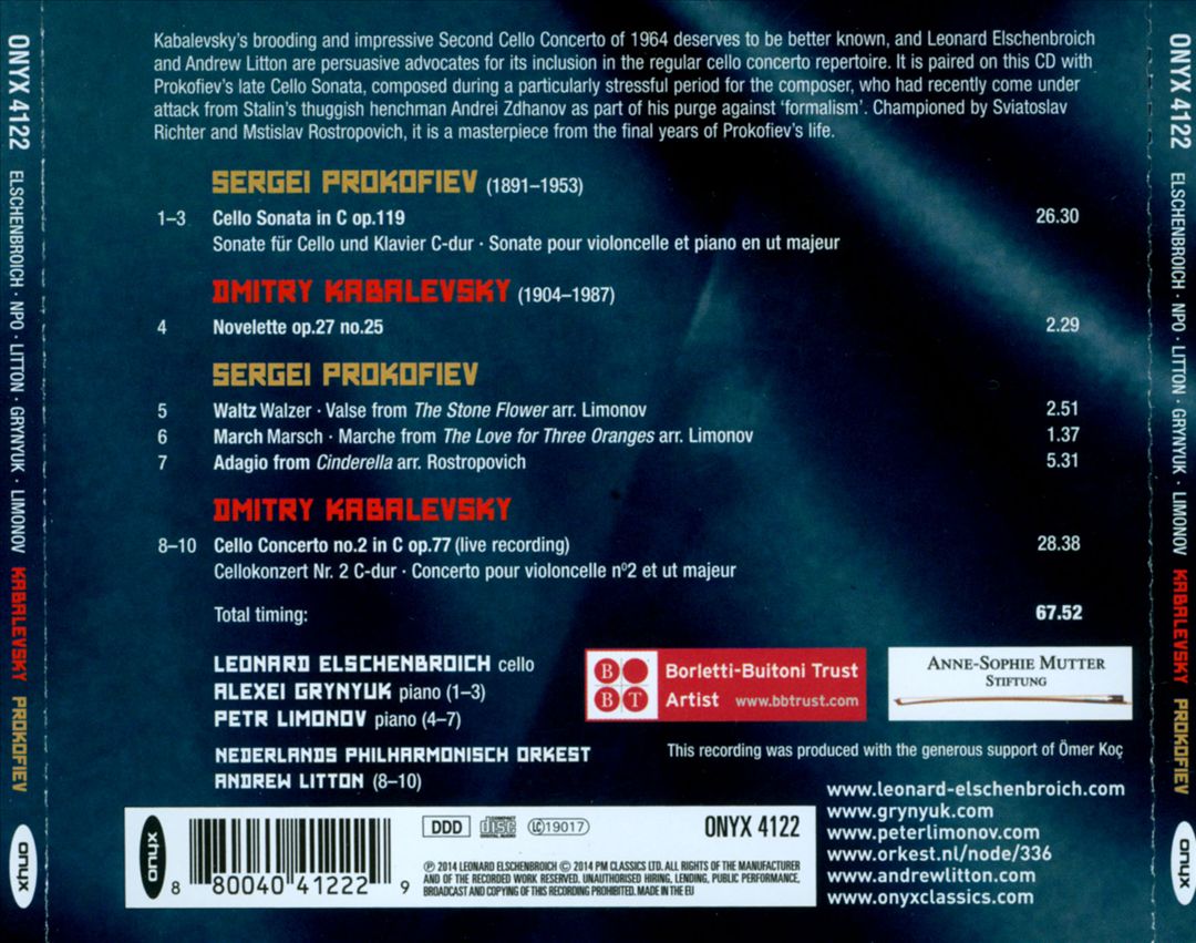 Prokofiev: Cello Sonata; Kabalevsky: Cello Concerto No. 2 cover art