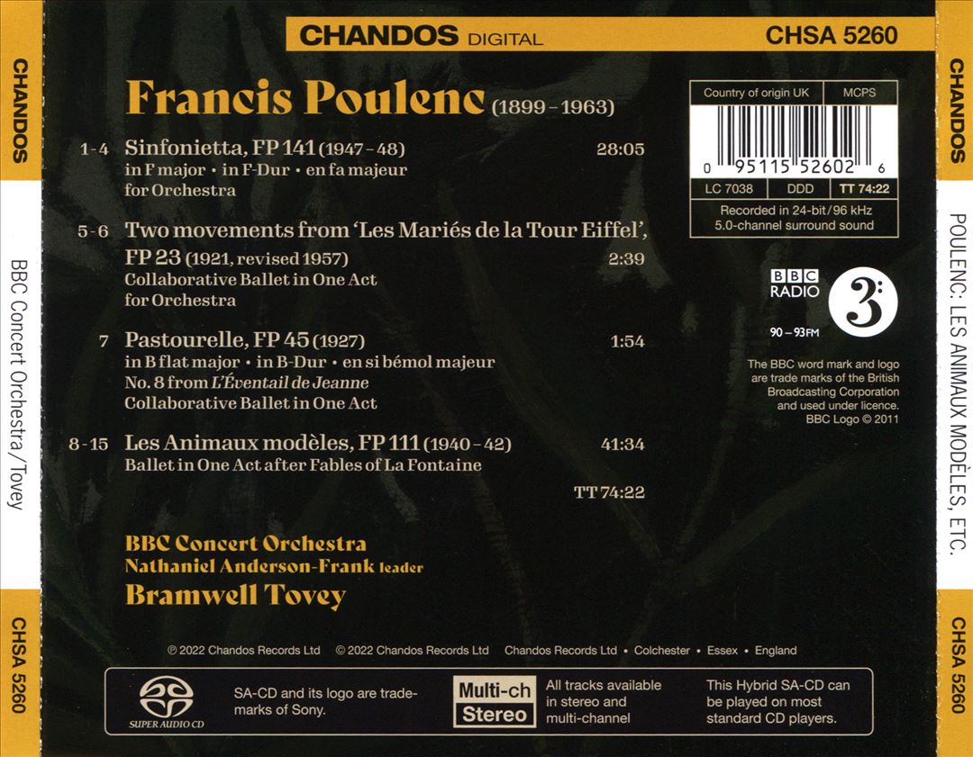 Poulenc: Les Animaux modeles; Sinfonietta cover art