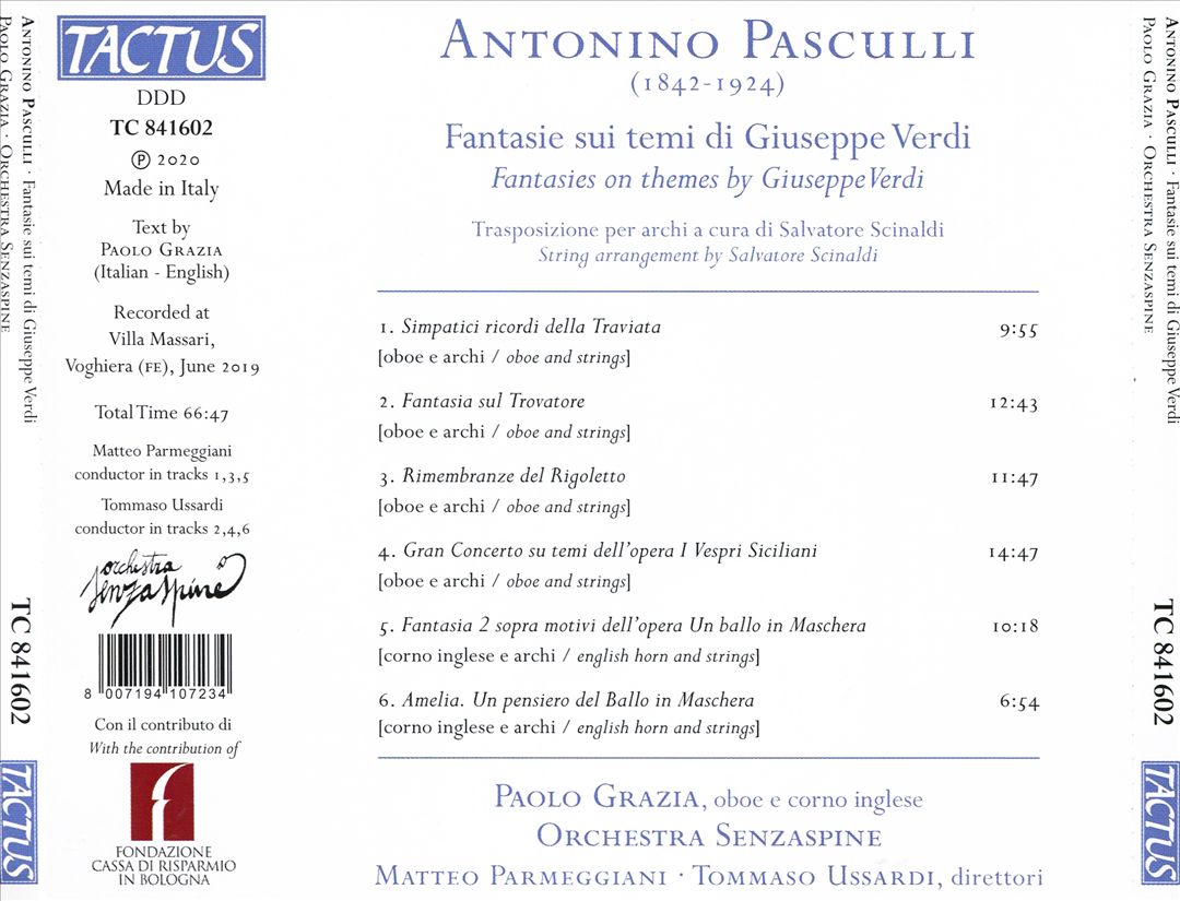 Antonino Pasculli: Fantasie sui temi di Giuseppe Verdi cover art