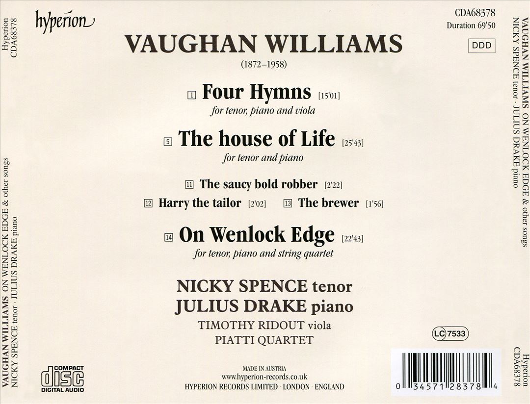 Vaughan Williams: On Wenlock Edge; Four Hymns; The House of Life cover art