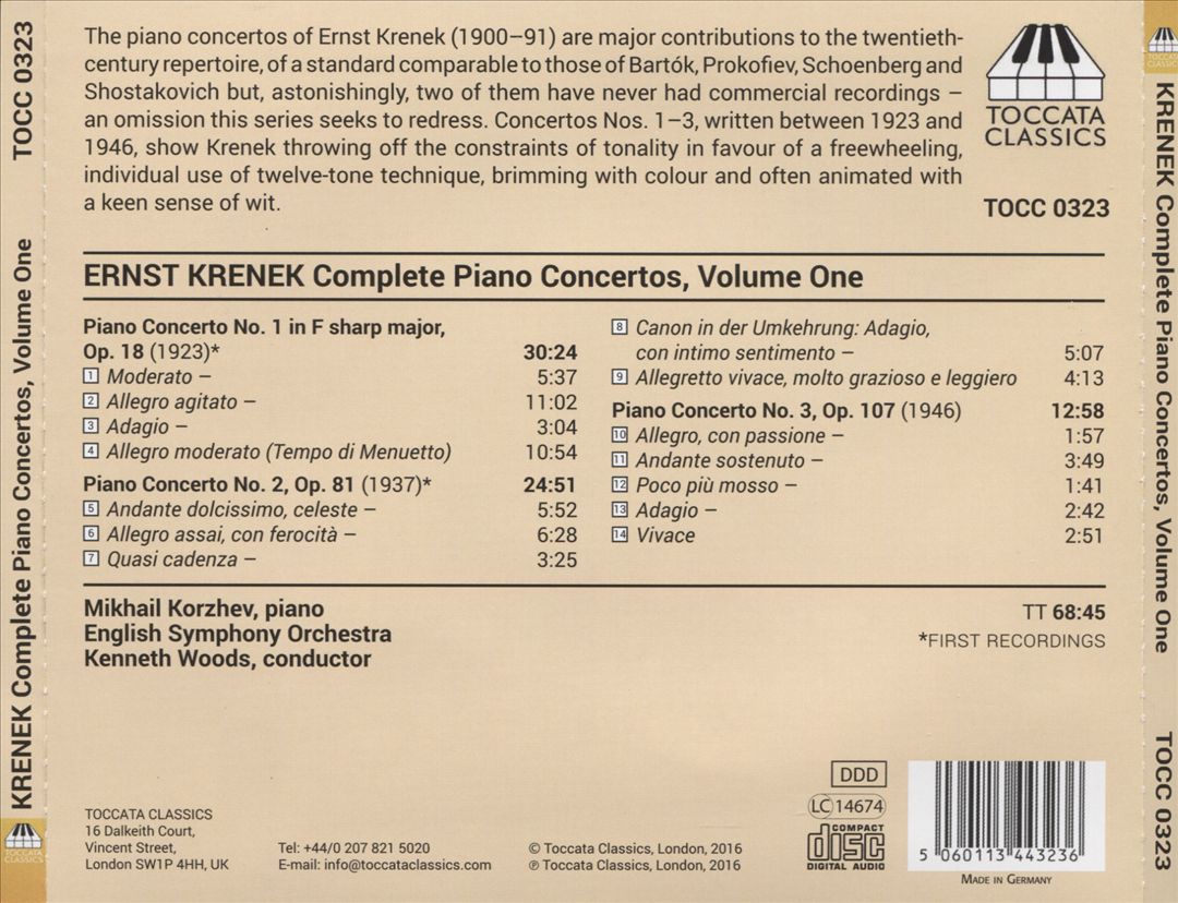 Ernst Krenek: Complete Piano Concertos, Vol. 1 cover art