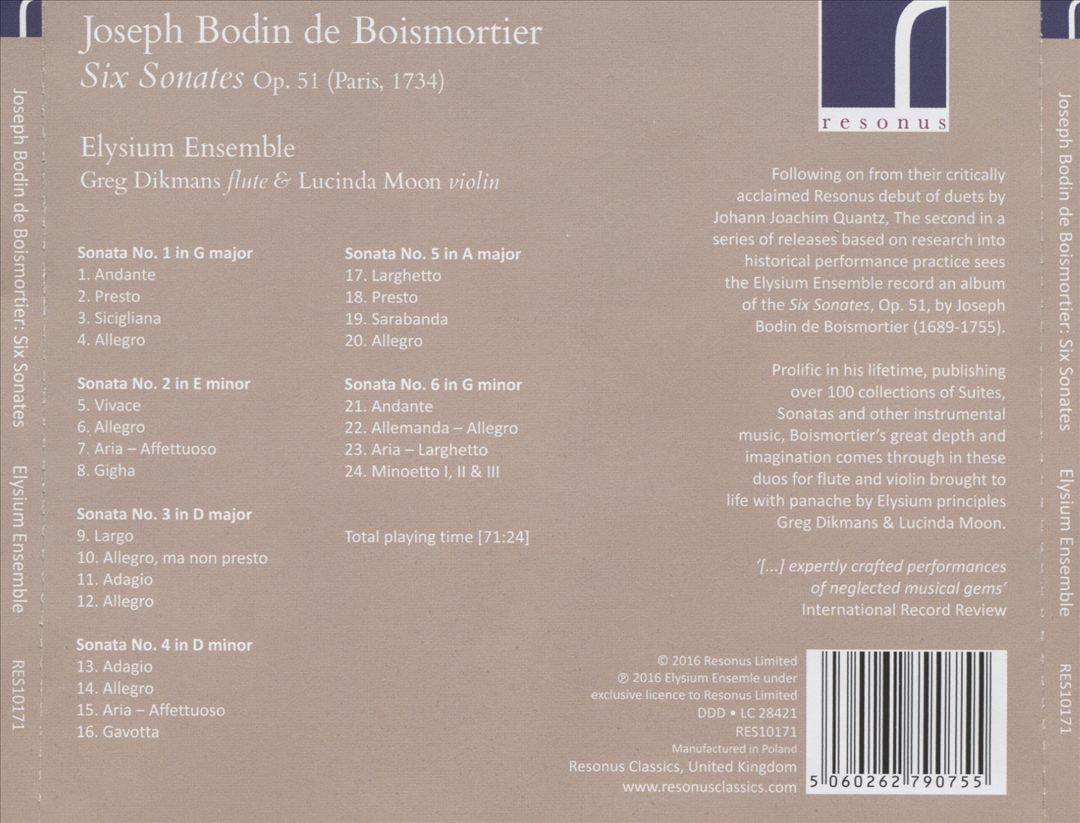 Joseph Bodin de Boismortier: Six Sonates, Op. 51 cover art
