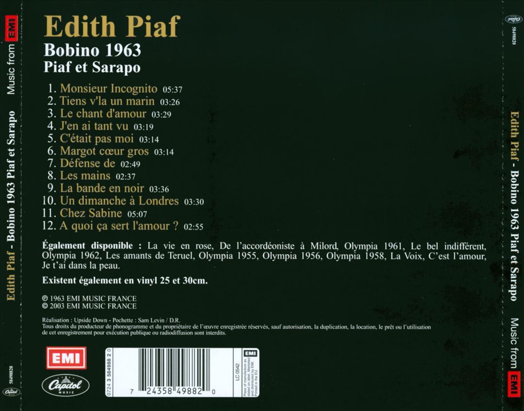 Bobino 1963: Piaf et Sarapo cover art