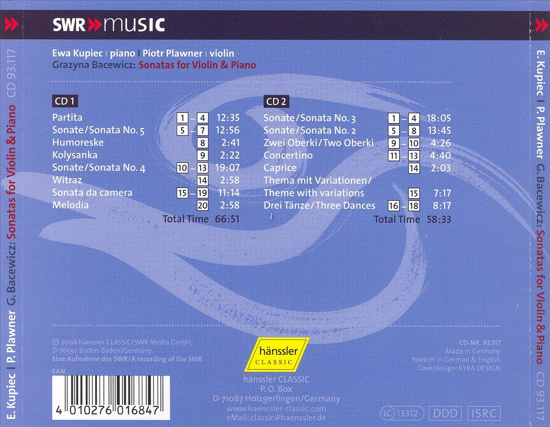 Grazyna Bacewicz: Sonatas for Violin & Piano cover art