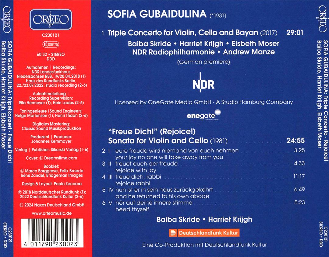 Sofia Gubaidulina: Triple Concerto for Violin, Cello and Bayan; Rejoice! Sonata for Violin and Cello cover art