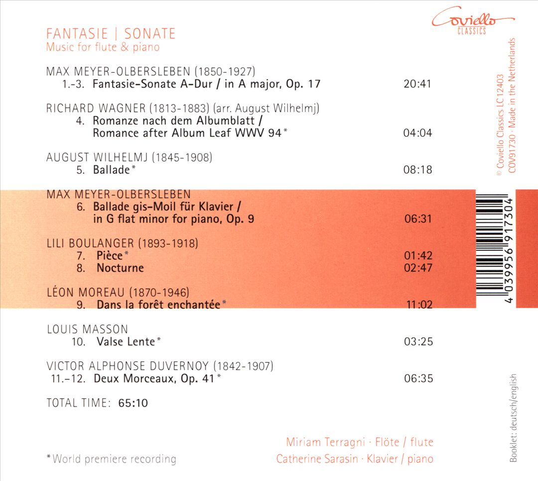 Fantasie, Sonate: Music for flute & piano cover art
