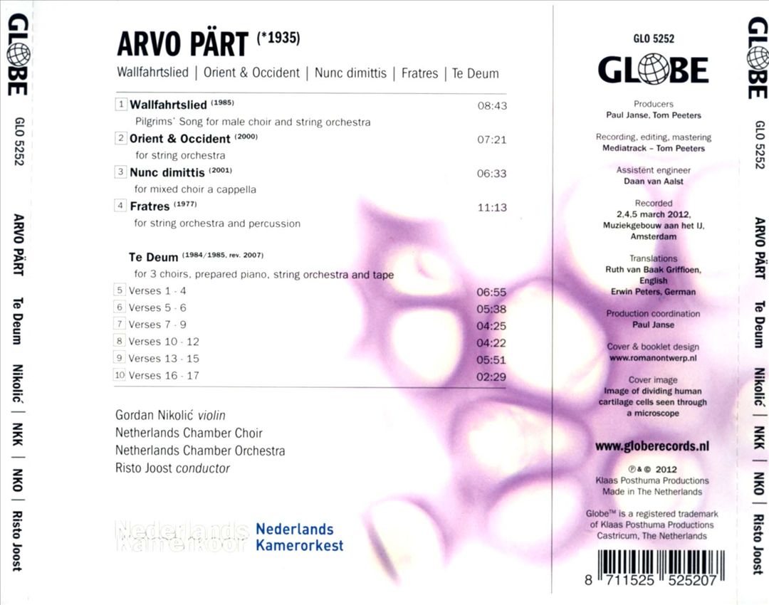 Arvo Pärt: Wallfahrtslied; Orient and Occident; Nunc Dimitis; Fratres; Te Deum cover art
