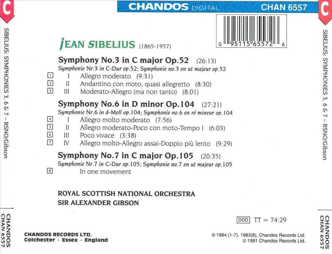 Sibelius: Symphonies Nos. 3, 6 & 7 cover art