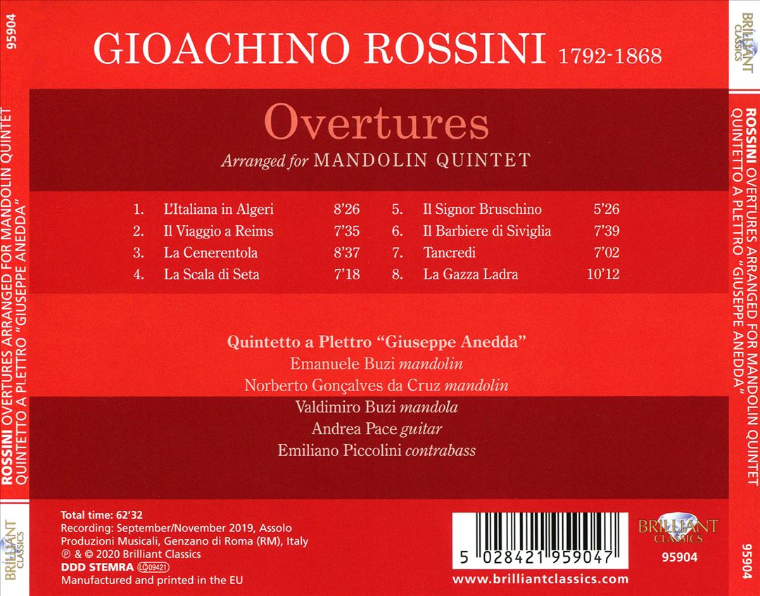 Rossini: Overtures arranged for Mandolin Quintet cover art