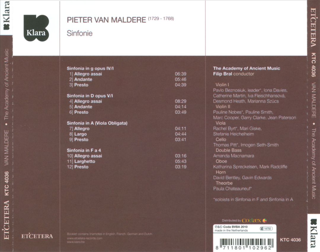Pierre van Maldere: Sinfonie cover art
