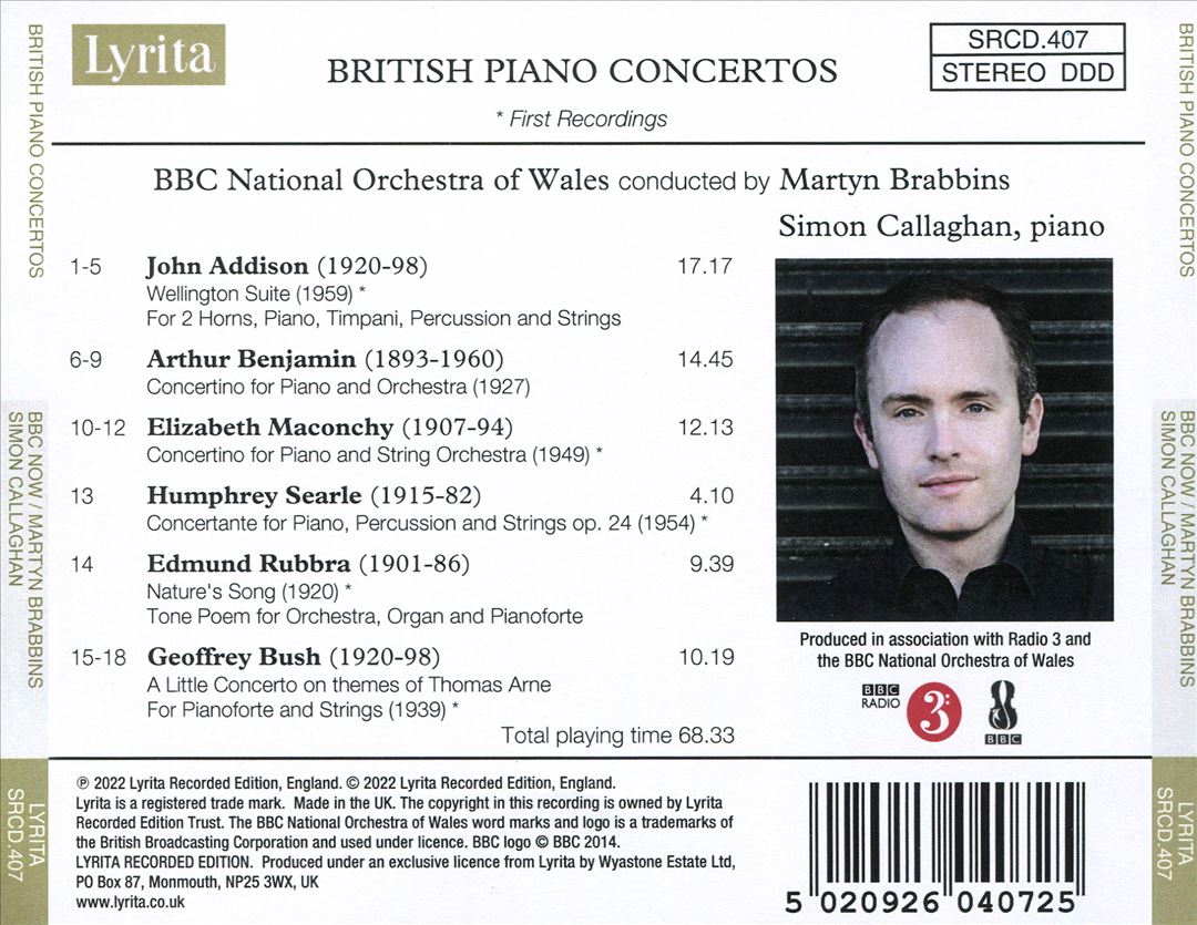 British Piano Concertos: Addison, Bush, Maconchy, Searle, Rubbra, Benjamin cover art