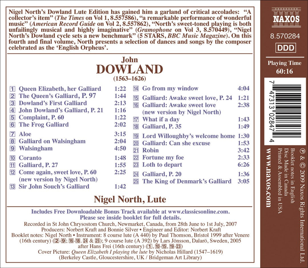 Dowland: The Queen's Galliard -  Lute Music, Vol.  4 cover art