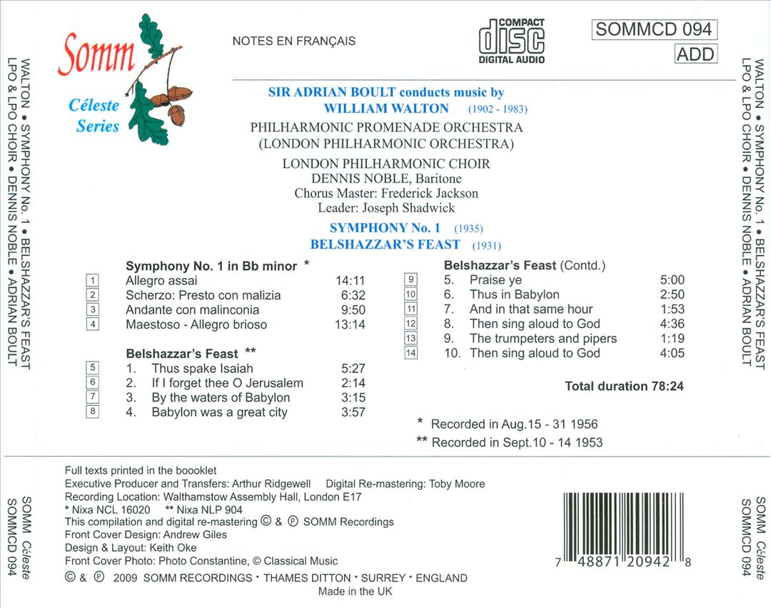 William Walton: Symphony No. 1; Belshazzar's Feast cover art