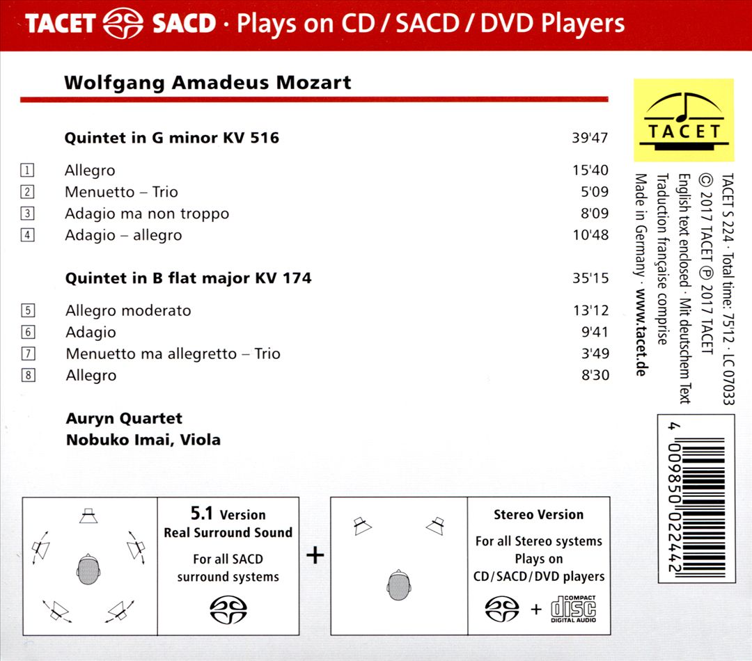 Wolfgang Amadeus Mozart: Quintet in G minor KV 516; Quintet in B flat major KV 174 cover art