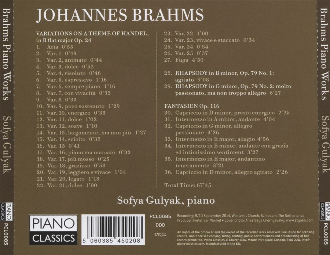 Brahms: Handel Variations; 2 Rhapsodies; Fantasien Op. 116 cover art