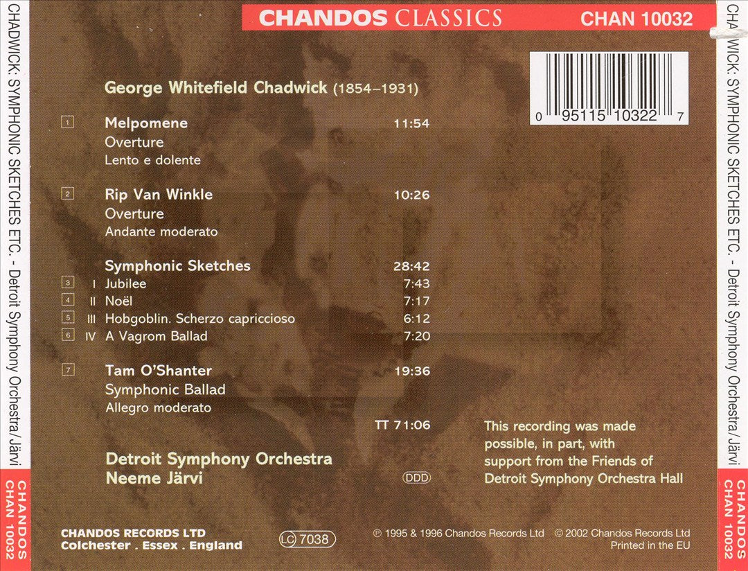 Chadwick: Melpomene; Rip van Winkle; Tam O' Shanter; Symphonic Sketches cover art