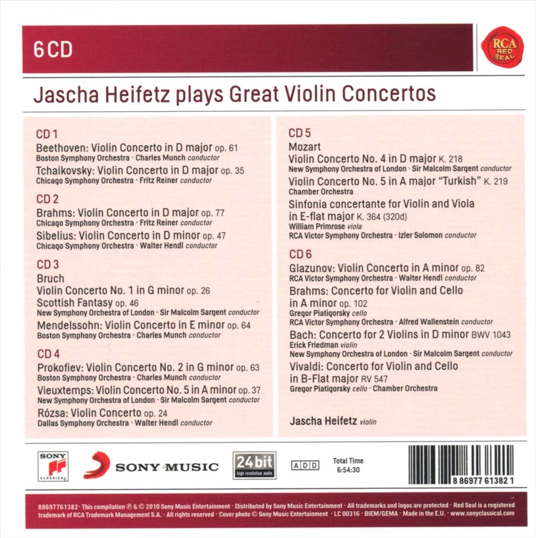 Jascha Heifetz Plays Great Violin Concertos cover art