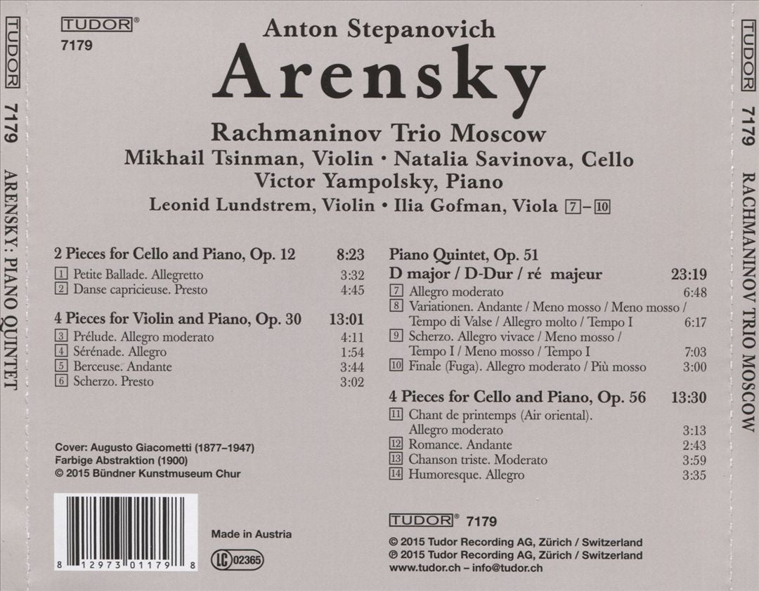 Anton Arensky: Piano Quintet cover art