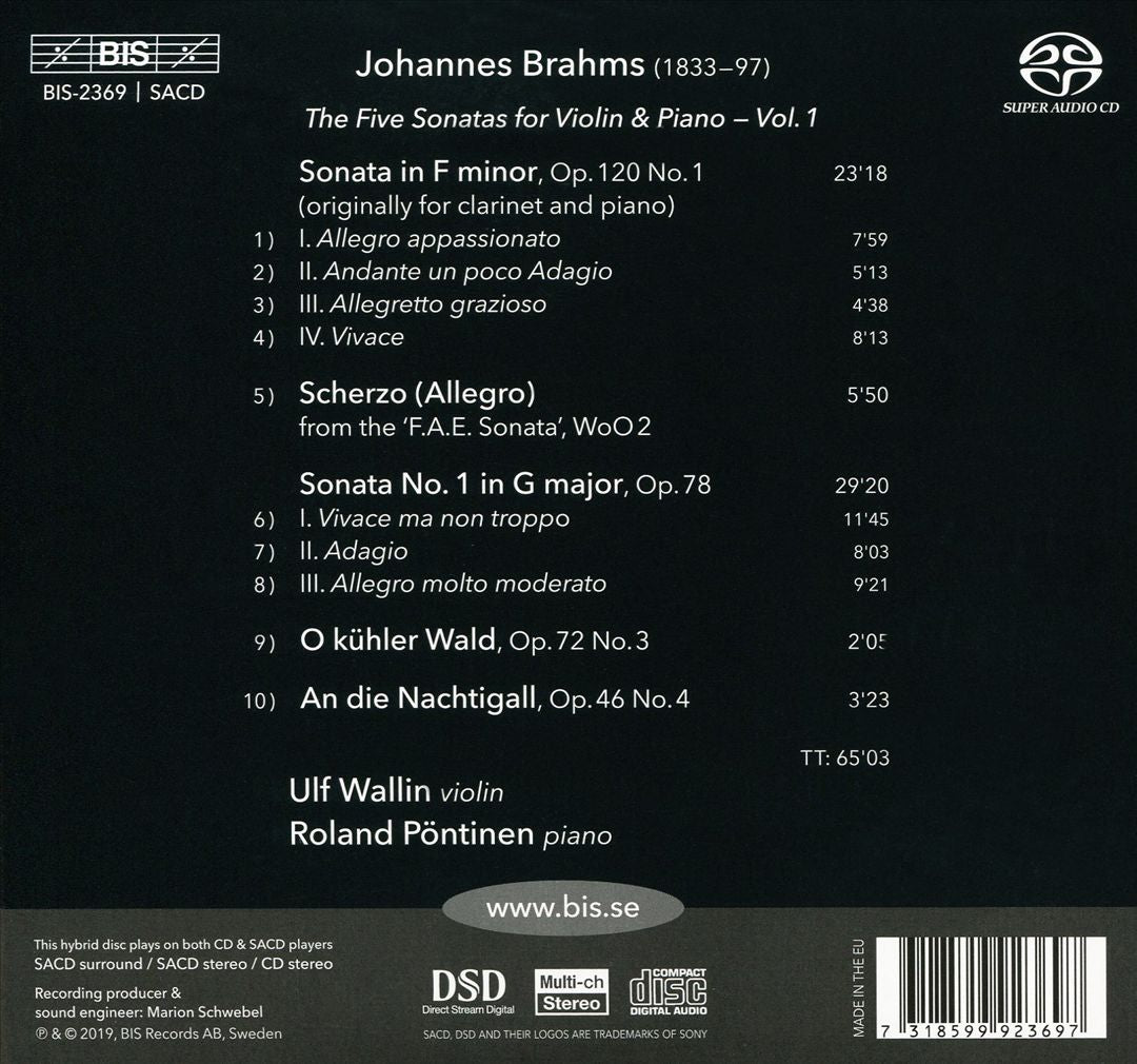 Johannes Brahms: The Five Sonatas for Violin & Piano, Vol. 1 cover art