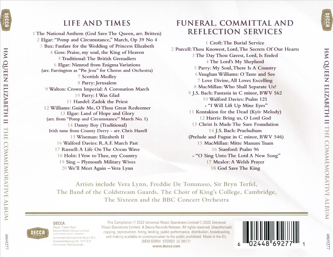 HM Queen Elizabeth II 1926-2022: The Commemorative Album – Music from Her Reign and the Funeral and Committal Services cover art