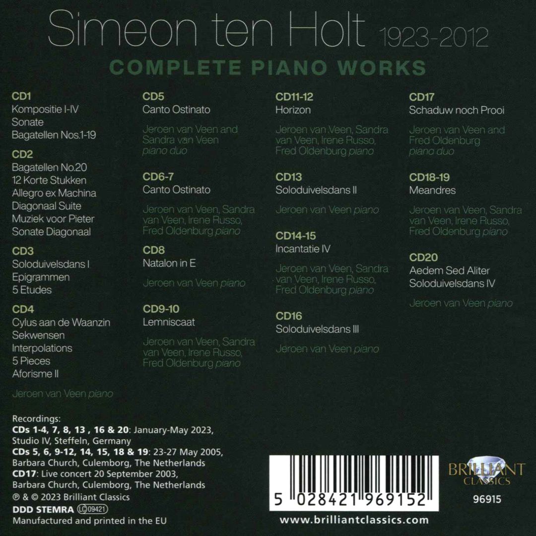 Simeon ten Holt: Complete Piano Works cover art