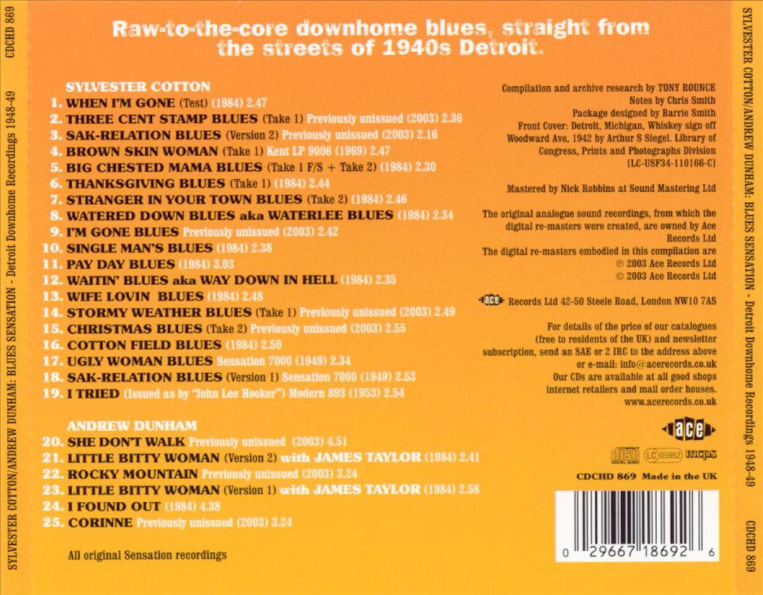 Blues Sensation: Detroit Downhome Recordings 1948-1949 cover art