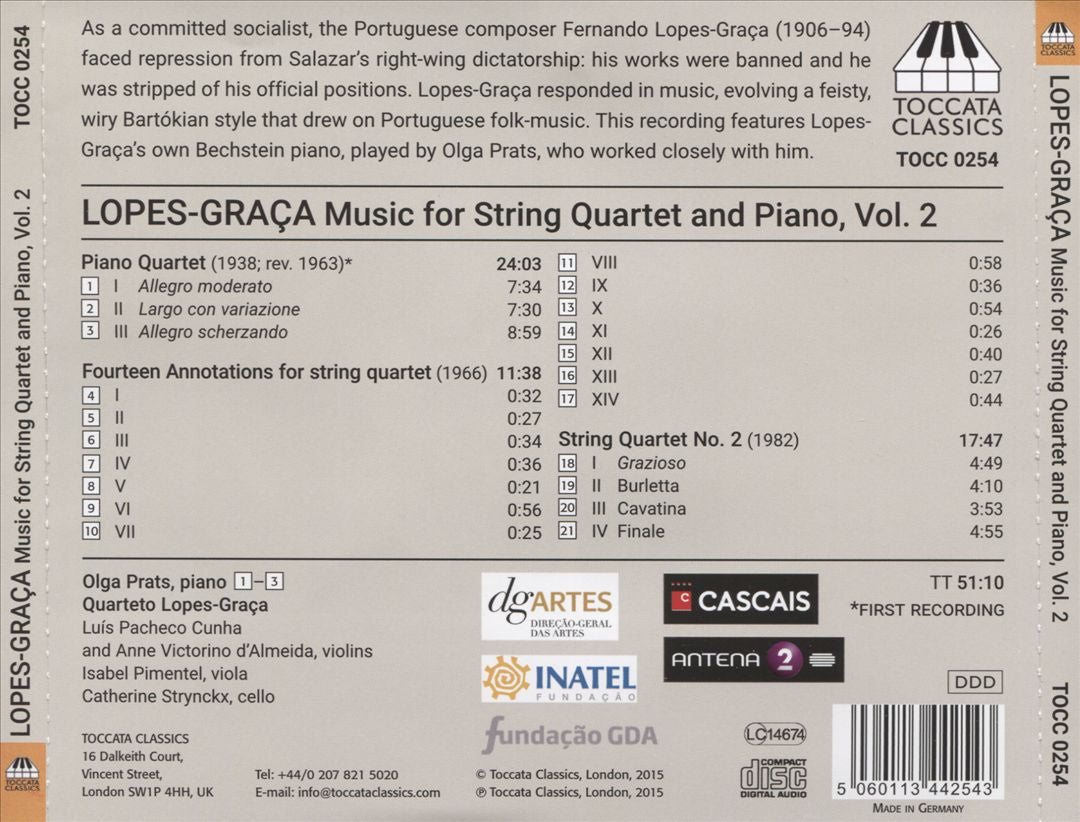 Fernando Lopes-Graça: Complete Music for String Quartet and Piano, Vol. 2 cover art