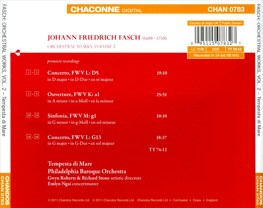 Johann Friedrich Fasch: Orchestral Works, Vol. 2 cover art