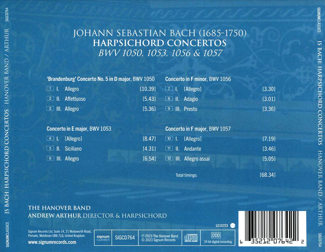 JS Bach: Harpsichord Concertos BWV 1050, 1053, 1056 & 1057 cover art