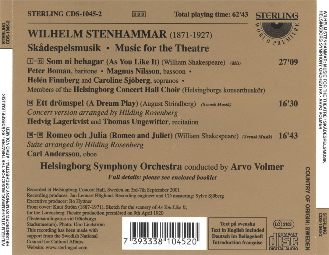 Wilhelm Stenhammar: Music for the Theatre cover art