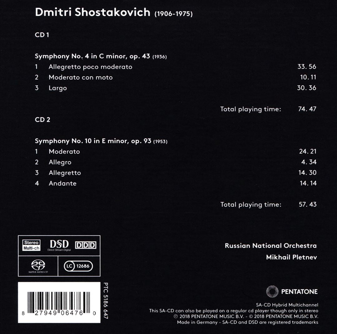 Dmitri Shostakovich: Symphonies Nos. 4 & 10 cover art
