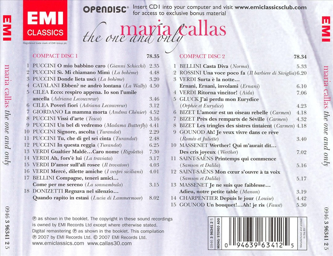 One and Only Maria Callas cover art