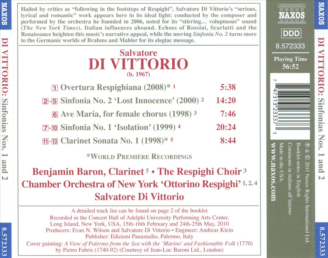 Salvatore Di Vittorio: Overtura Respighiana; Sinfonia No. 2 'Lost Innocence'; Ave Maria; Sinfonia No. 1 'Isolation' & Others cover art
