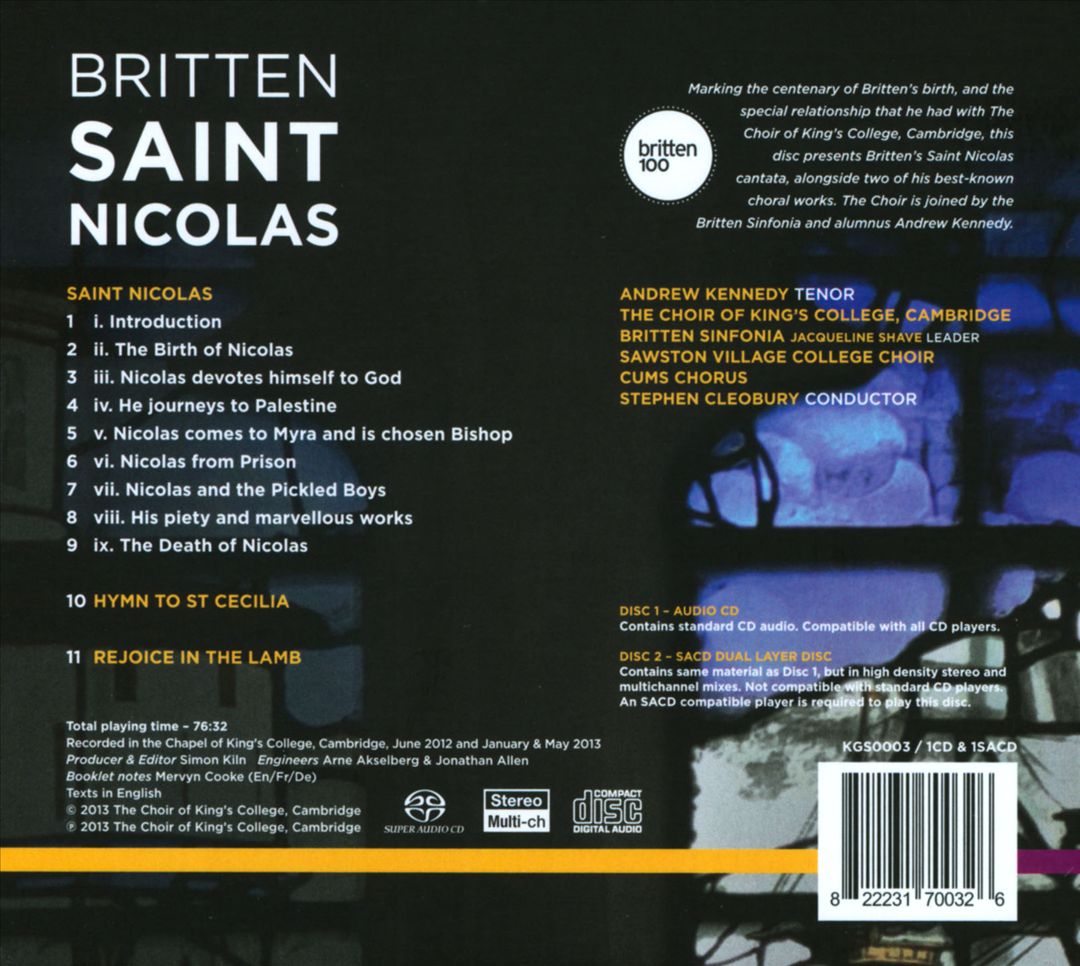 Britten: Saint Nicolas cover art
