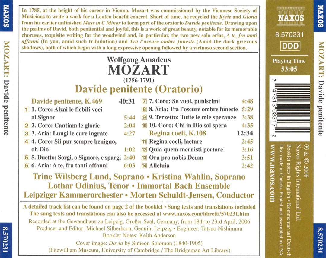 Mozart: Davide penitente (Oratorio) cover art
