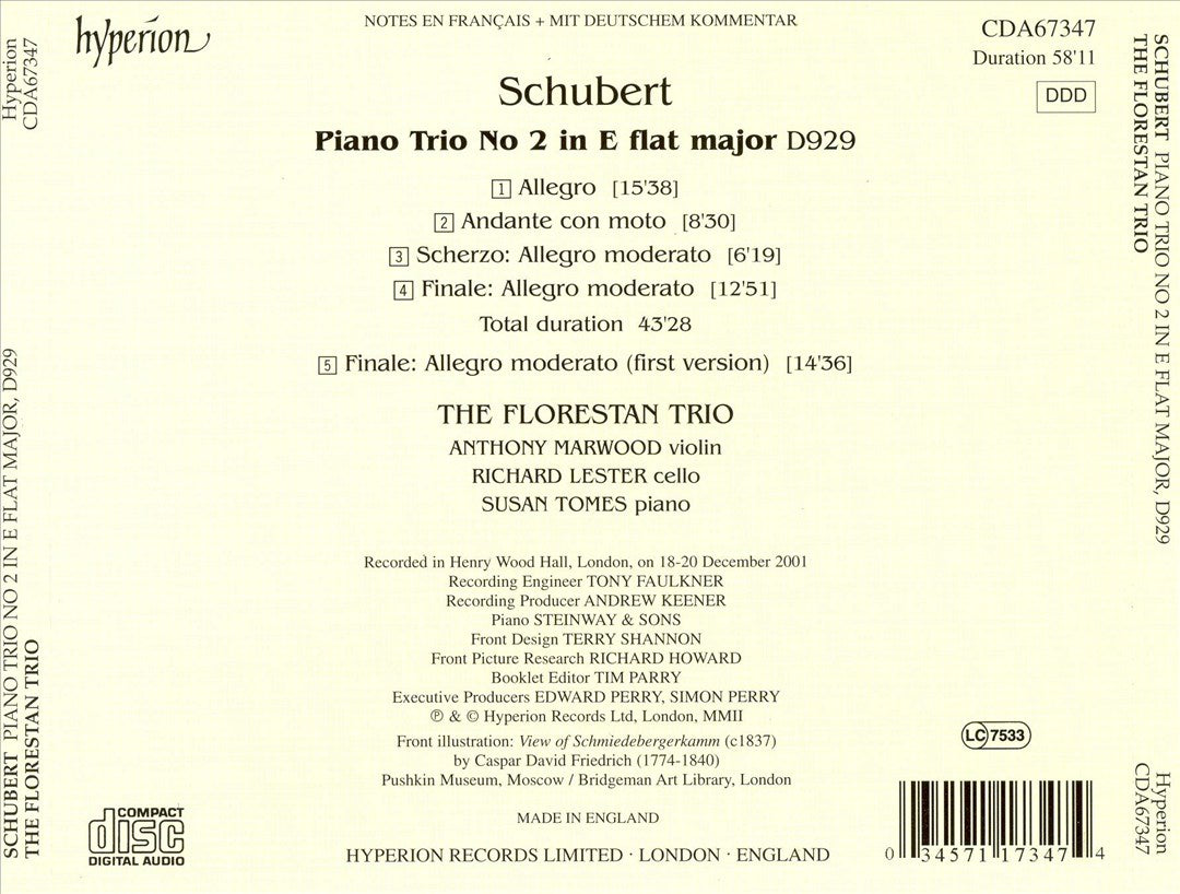 Schubert: Piano Trio in E flat major, D929 cover art