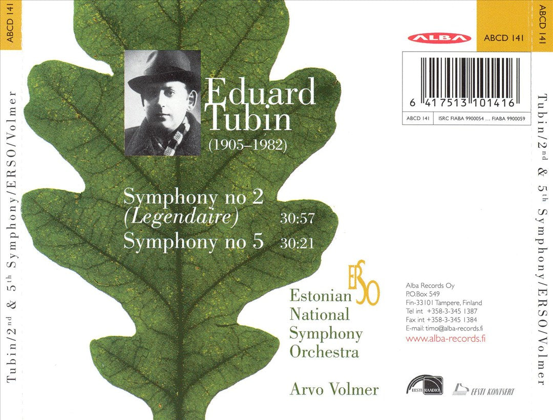 Eduard Tubin: 2nd Symphony "Legendary"; 5th Symphony cover art