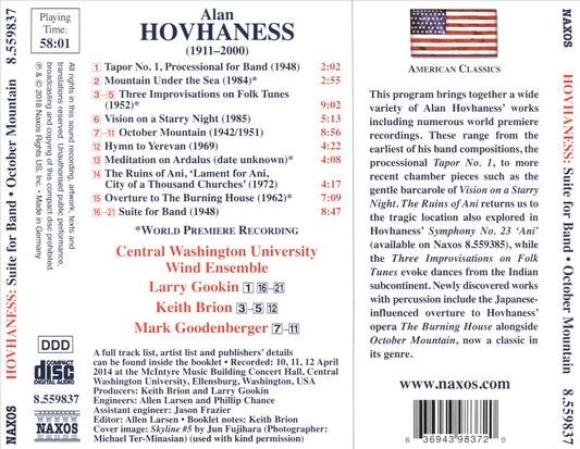 Alan Hovhaness: Suite for Band; October Mountain; The Ruins of Ani cover art