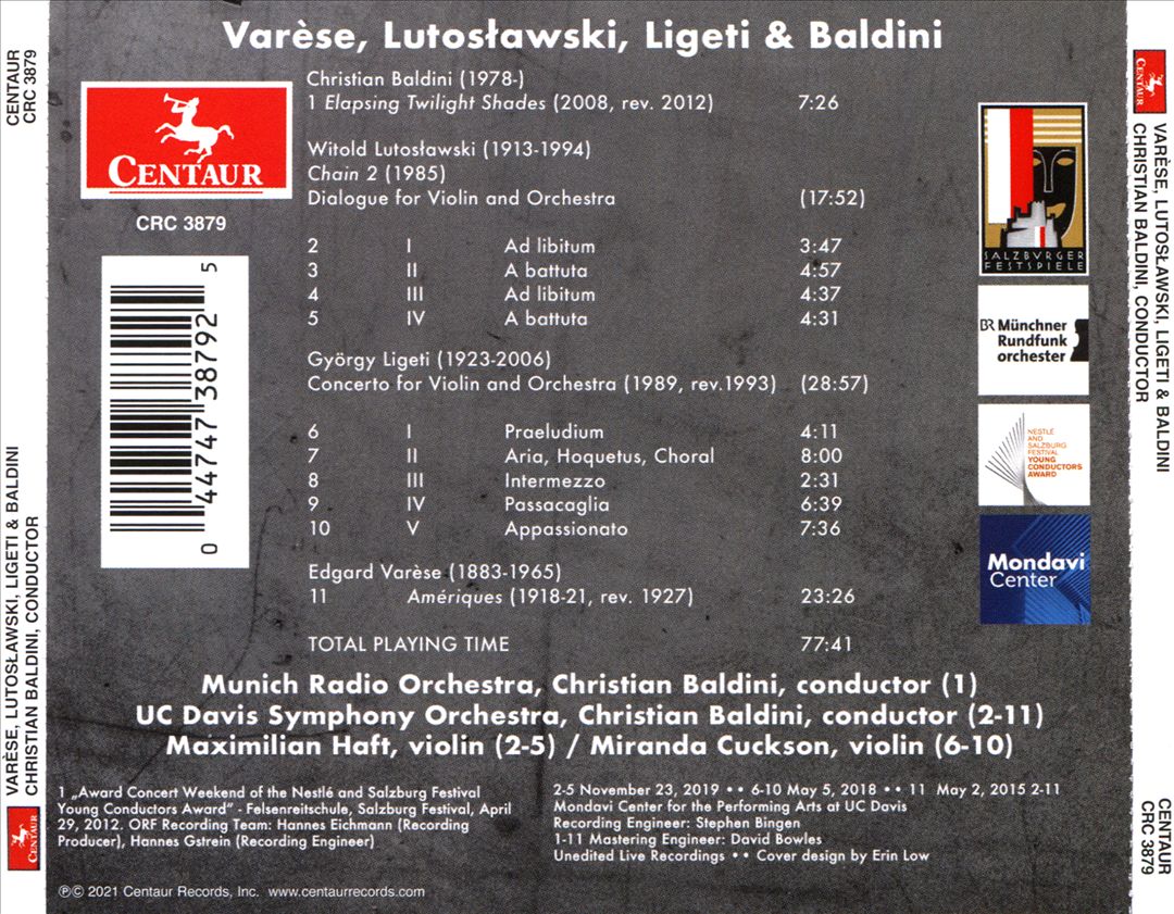 Varèse: Amériques; Ligeti: Violin Concerto; Lutoslawski: Chain 2; Baldini: Elapsing Twilights Shades cover art