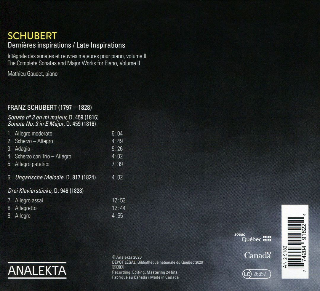 Schubert: Dernières Inspirations cover art